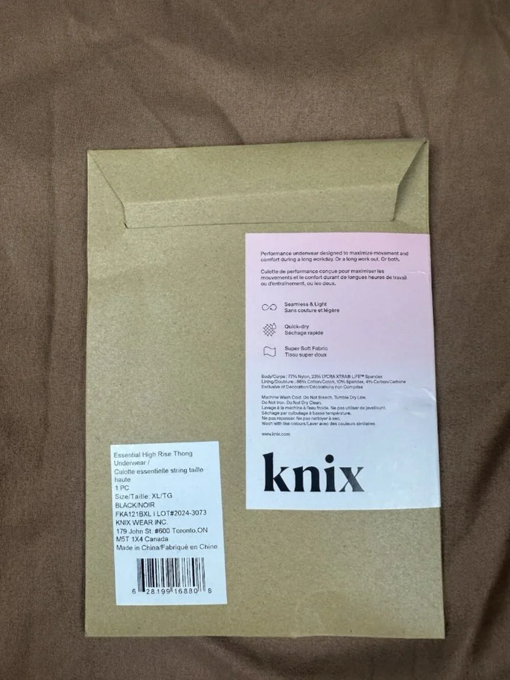 Knix Essential High Rise Thong Underwear Black Size XL Zero Absorbency NWT